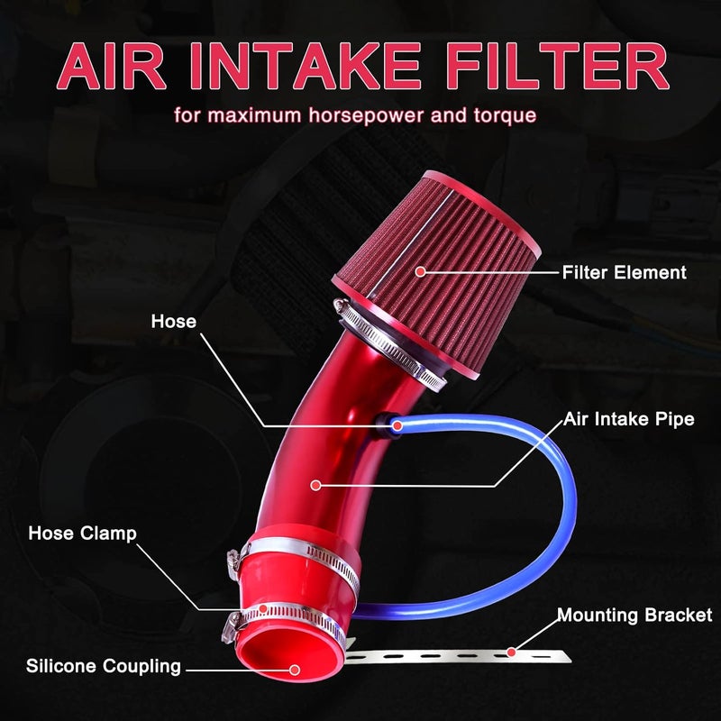 AICARS 3 Inch Universal Cold Intake Pipe Induction High Flow Pipe Kit (Red) - Image 3
